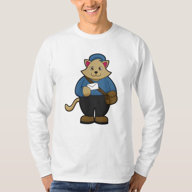 Cat as Postman with Envelope & Bag T-Shirt (Front)