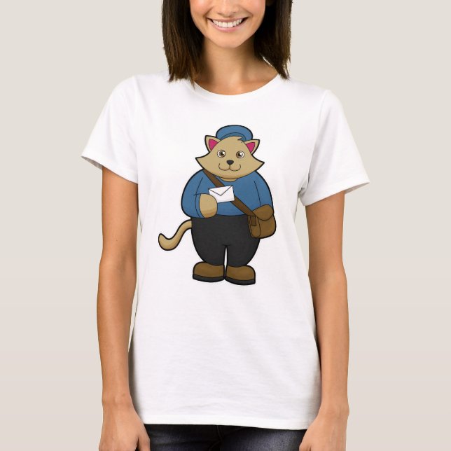Cat as Postman with Envelope & Bag T-Shirt (Front)
