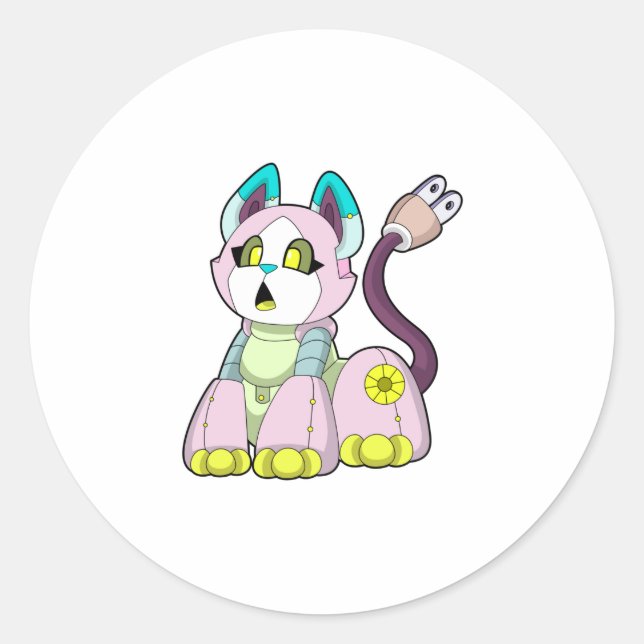 Cat as Robot Classic Round Sticker (Front)