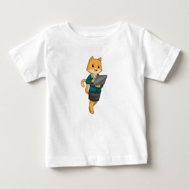 Cat as Secretary with Laptop Baby T-Shirt (Front)
