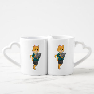 Cat as Secretary with Laptop Coffee Mug Set
