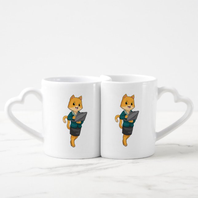 Cat as Secretary with Laptop Coffee Mug Set (Front Nesting)