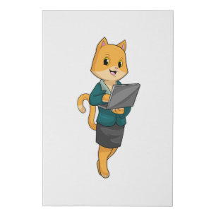 Cat as Secretary with Laptop Faux Canvas Print