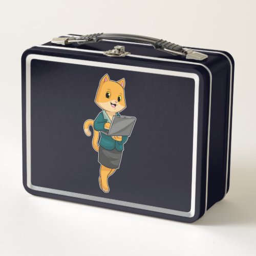 Cat as Secretary with Laptop Metal Lunch Box