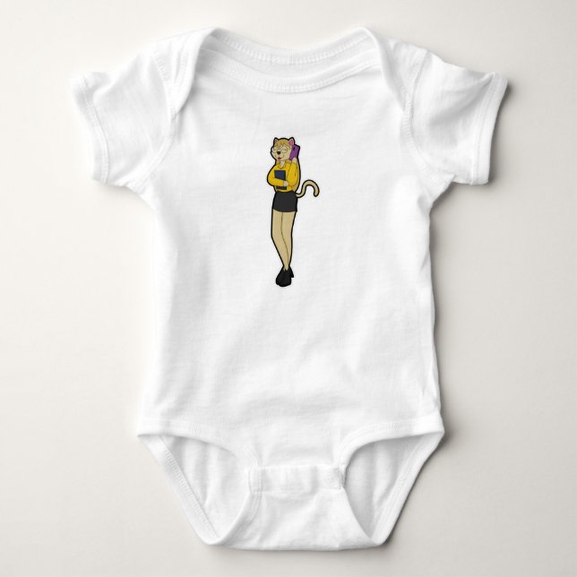 Cat as Secretary with Laptop & Mobile phone Baby Bodysuit (Front)