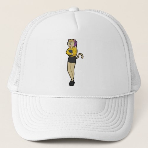 Cat as Secretary with Laptop  Mobile phone Trucker Hat
