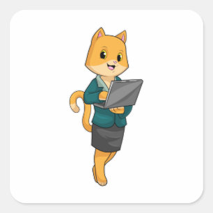 Cat as Secretary with Laptop Square Sticker