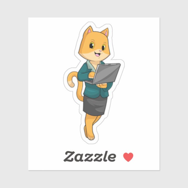 Cat as Secretary with Laptop Sticker (Sheet)