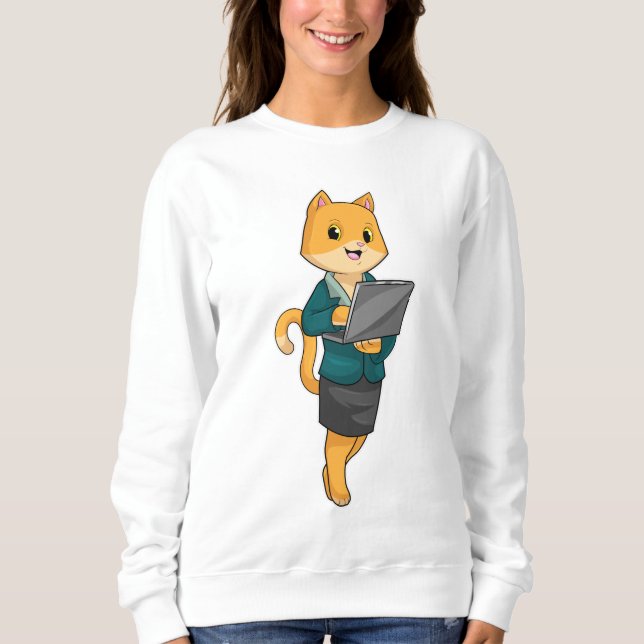 Cat as Secretary with Laptop Sweatshirt (Front)