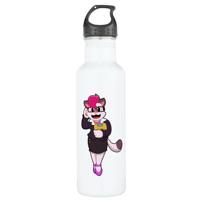 Cat as Secretary with Notepad Stainless Steel Water Bottle (Front)