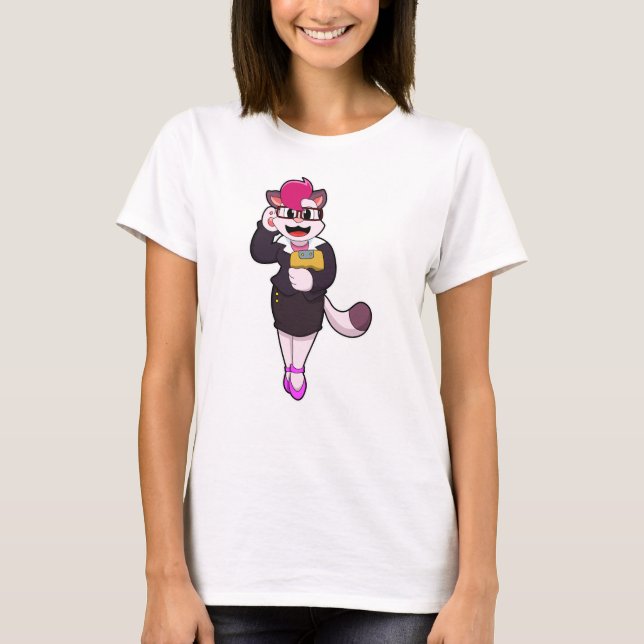 Cat as Secretary with Notepad T-Shirt (Front)