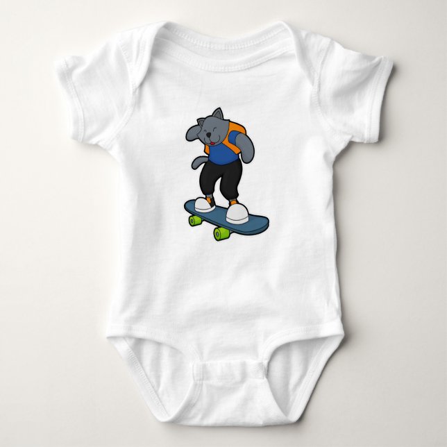 Cat as Skateboarder with Skateboard Baby Bodysuit (Front)