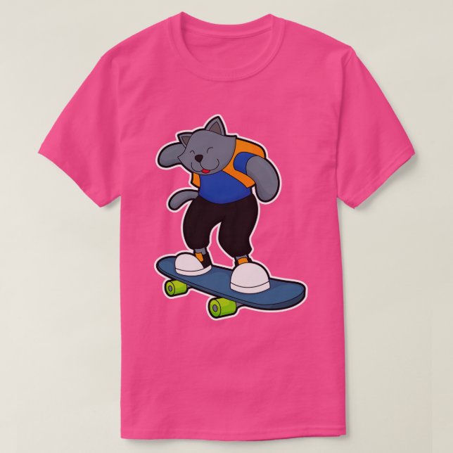 Cat as Skateboarder with Skateboard T-Shirt (Design Front)