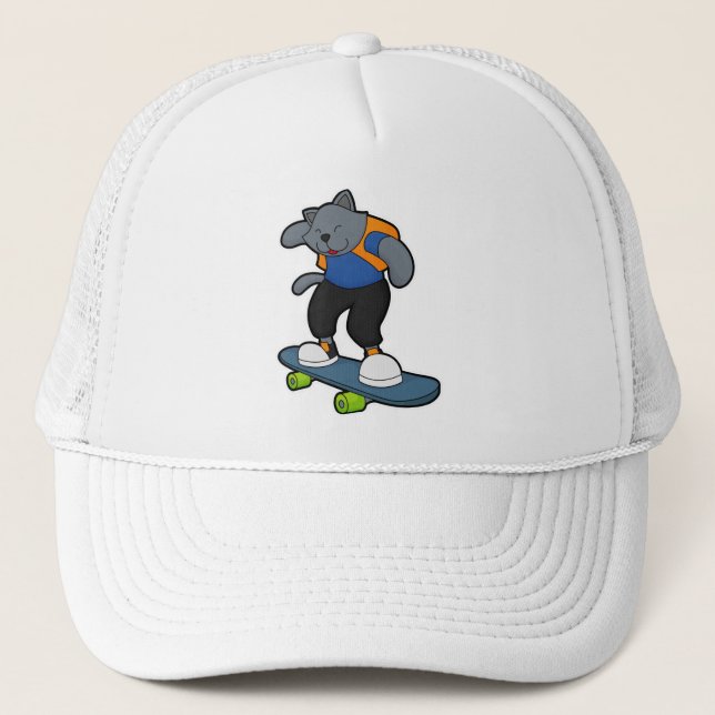 Cat as Skateboarder with Skateboard Trucker Hat (Front)