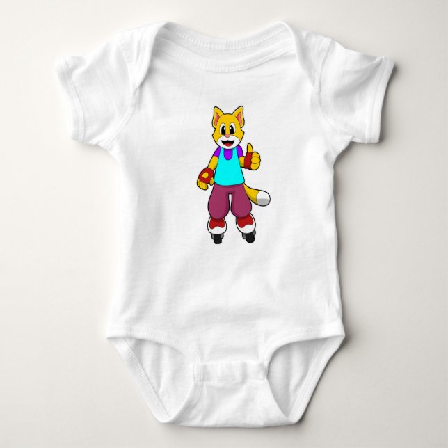 Cat as Skater with Inline skates Baby Bodysuit (Front)