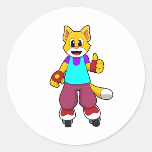 Cat as Skater with Inline skates Classic Round Sticker