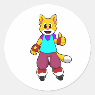 Cat as Skater with Inline skates Classic Round Sticker