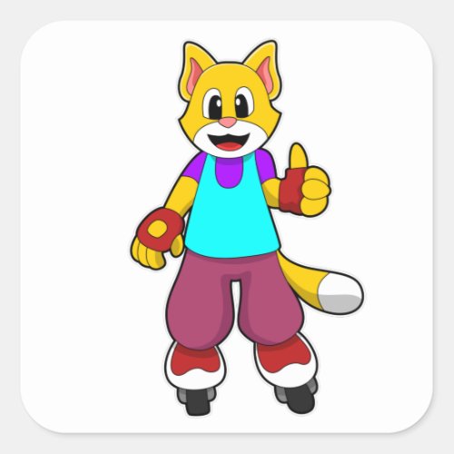 Cat as Skater with Inline skates Square Sticker