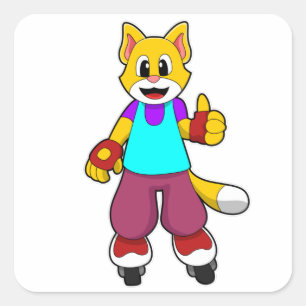 Cat as Skater with Inline skates Square Sticker