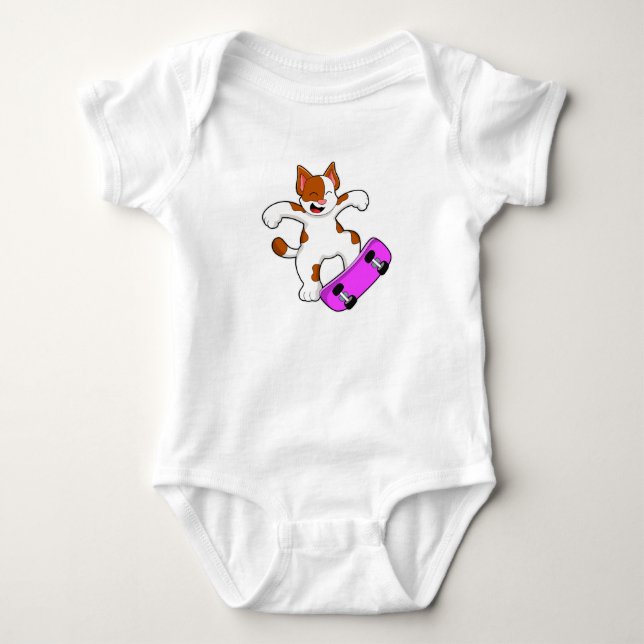 Cat as Skater with Skateboard Baby Bodysuit (Front)