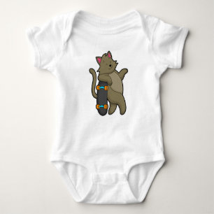 Cat as Skater with Skateboard Baby Bodysuit