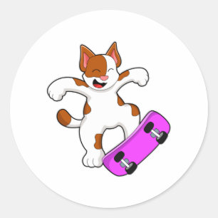 Cat as Skater with Skateboard Classic Round Sticker