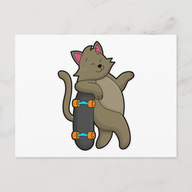 Cat as Skater with Skateboard Postcard (Front)