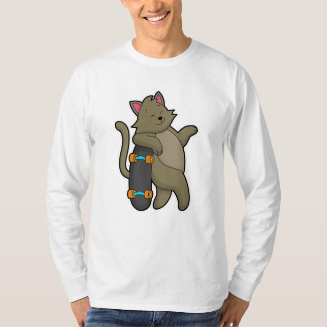 Cat as Skater with Skateboard T-Shirt (Front)