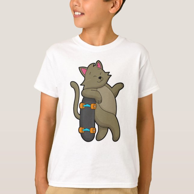 Cat as Skater with Skateboard T-Shirt (Front)