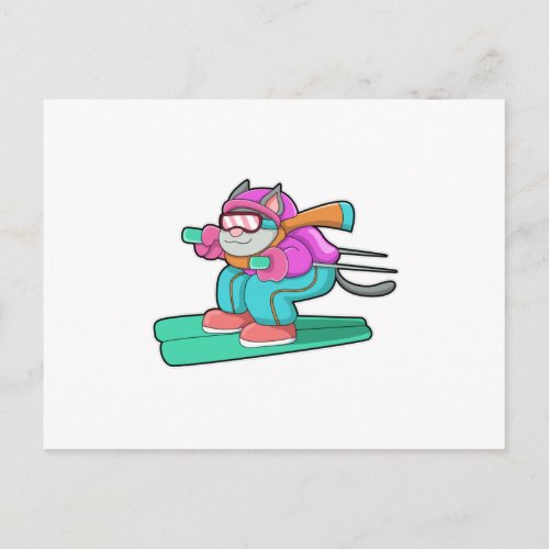Cat as Ski jumper with Ski  Ski goggles Postcard