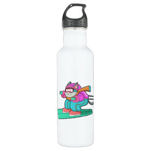 Cat as Ski jumper with Ski & Ski goggles Stainless Steel Water Bottle