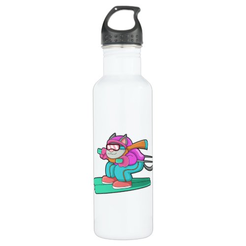Cat as Ski jumper with Ski  Ski goggles Stainless Steel Water Bottle