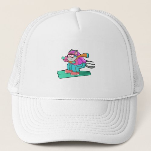 Cat as Ski jumper with Ski  Ski goggles Trucker Hat