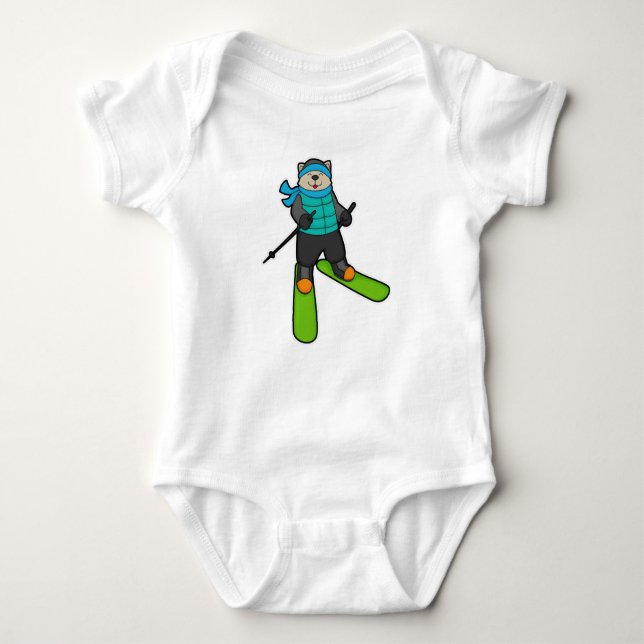 Cat as Skier with Ski Baby Bodysuit (Front)