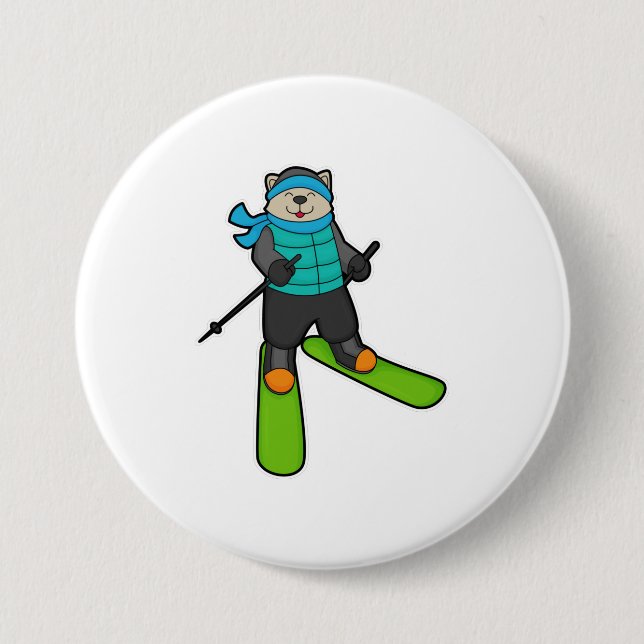 Cat as Skier with Ski Button (Front)