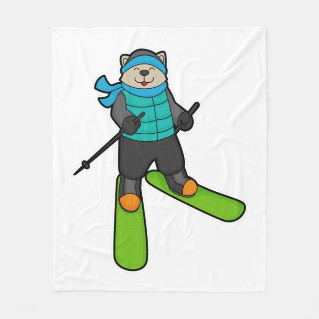 Cat as Skier with Ski Fleece Blanket (Front)