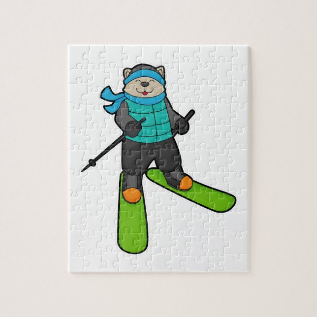 Cat as Skier with Ski Jigsaw Puzzle (Vertical)