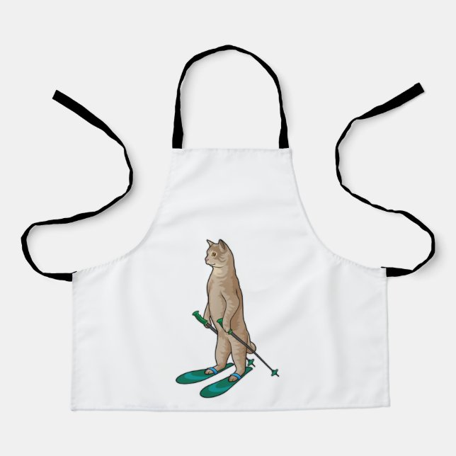 Cat as Skier with Ski & Ski poles Apron (Front)