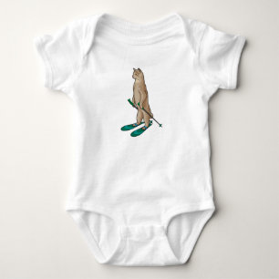 Cat as Skier with Ski & Ski poles Baby Bodysuit