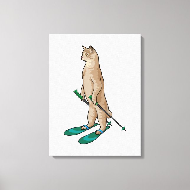 Cat as Skier with Ski & Ski poles Canvas Print (Front)