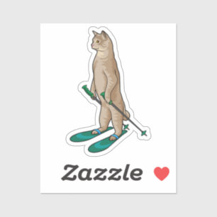Cat as Skier with Ski & Ski poles Sticker