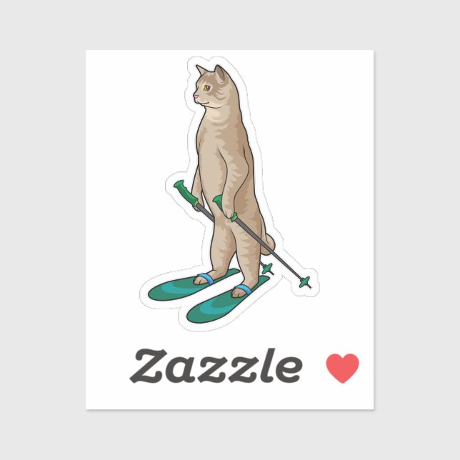 Cat as Skier with Ski & Ski poles Sticker (Sheet)