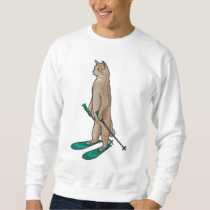 Cat as Skier with Ski & Ski poles Sweatshirt