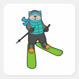 Cat as Skier with Ski Square Sticker