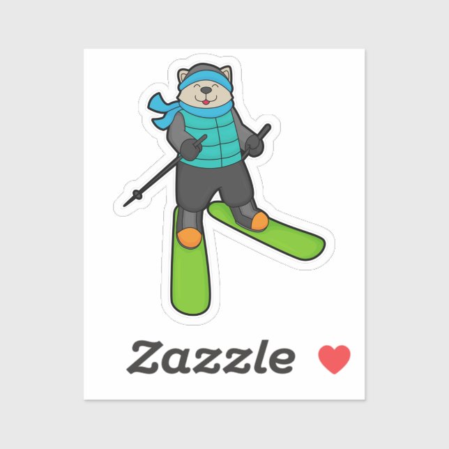 Cat as Skier with Ski Sticker (Sheet)