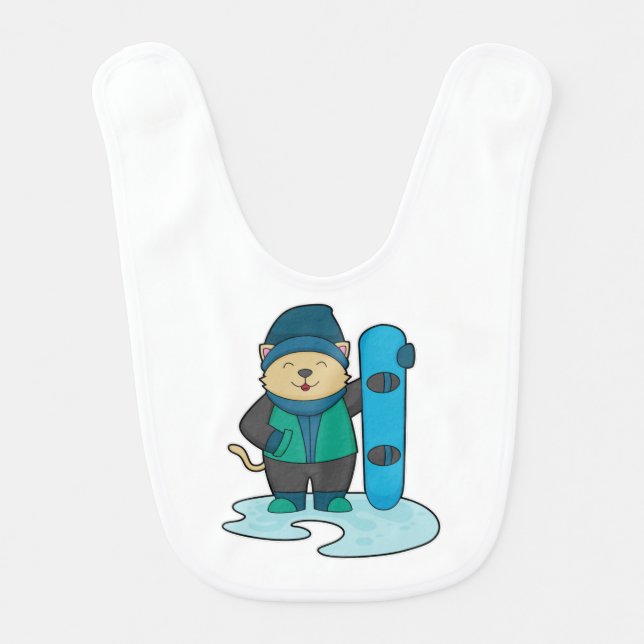 Cat as Snowboarder with Snowboard Baby Bib (Front)
