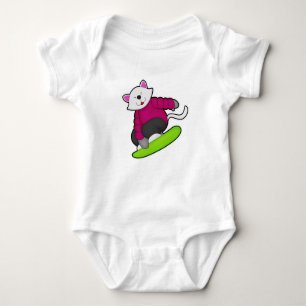 Cat as Snowboarder with Snowboard Baby Bodysuit