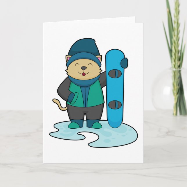 Cat as Snowboarder with Snowboard Card (Front)
