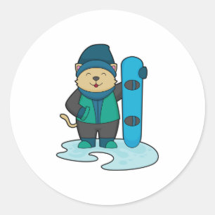 Cat as Snowboarder with Snowboard Classic Round Sticker