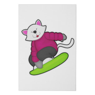 Cat as Snowboarder with Snowboard Faux Canvas Print